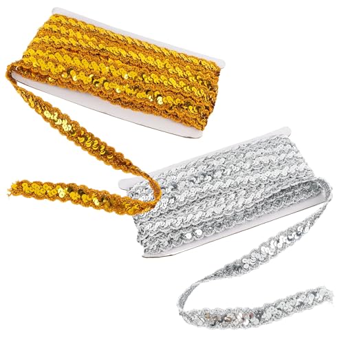 Framendino, Pailletten-Bordüre, 2 Stück, 28 Meter lang, 15 mm breit, zum Basteln, glänzendes Nähen, Paillettenband für Kleid, Verzierung, Stirnband, Kostüm, DIY Framendino, Pailletten-Bordüre, 2 Stück, 28 Meter lang, 15 mm breit, zum Basteln, glänzendes Nähen, Paillettenband für Kleid, Verzierung, Stirnband, Kostüm, DIY von Framendino