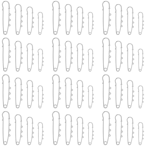 Framendino, Sicherheitsnadeln, Broschennadeln, 4 Größen, robuste Sicherheitsnadeln mit 3 Schlaufen für Heimwerker, Basteln, Nähen, Kleidung, Decken (Silber), 48 Stück von Framendino