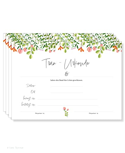 Frank Paperman | 25x Urkunde Eheschließung | orginelle Hochzeitsgeschenke | florales Design | Karte Hochzeit | Vordruck im DIN-A4-Format | Hochzeit Überraschung Standesamt von Frank Paperman