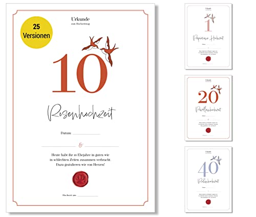 Frank Paperman® | Geschenke zum 10 Hochzeitstag | Ehejubiläum | Rosenhochzeit | Hölzerne Hochzeit Geschenk | Urkunde Hochzeitstag | klassisch | Geschenkideen Hochzeitstag | Vordruck im DIN-A4-Format von Frank Paperman