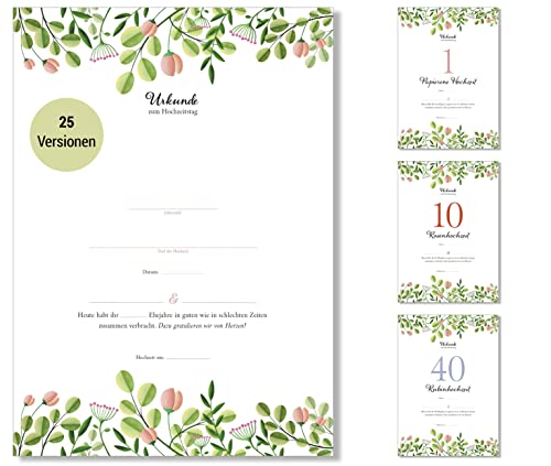 Frank Paperman® | Geschenke zum Hochzeitstag | Ehejubiläum | Urkunde Hochzeitstag | floral | Geschenkideen Hochzeitstag | Vordruck im DIN-A4-Format von Frank Paperman