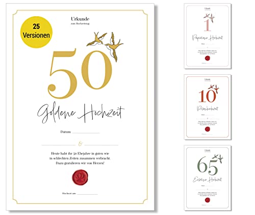 Frank Paperman® | Goldene Hochzeit Geschenke | Ehejubiläum | Urkunde goldene Hochzeit 50 | klassisch | Geschenk zum Hochzeitstag | Vordruck im DIN-A4-Format von Frank Paperman