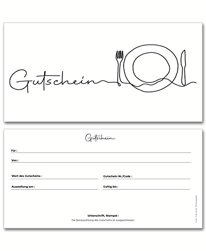 Frank Paperman® | 120x Gutschein für Kunden | Gastronomie | Gutschein Restaurant als Geschenkkarten | Gutschein Vordruck | DIN Lang von Frank Paperman