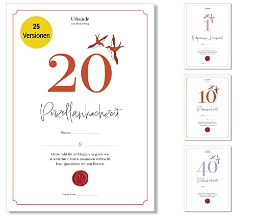 Frank Paperman® | Geschenke zum 20 Hochzeitstag | Ehejubiläum | Porzellan Hochzeit | Urkunde Hochzeitstag | klassisch | Geschenkideen Hochzeitstag | Vordruck im DIN-A4-Format von Frank Paperman