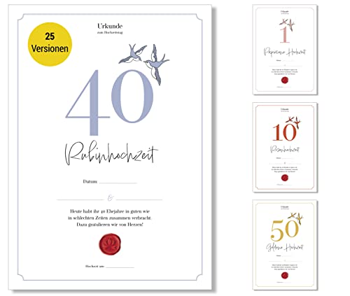 Frank Paperman® | Geschenke zum 40 Hochzeitstag | Ehejubiläum | Rubinhochzeit | Urkunde Hochzeitstag | klassisch | Geschenkideen Hochzeitstag | Vordruck im DIN-A4-Format von Frank Paperman