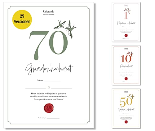 Frank Paperman® | 70. Hochzeitstag Geschenk | Ehejubiläum | Gnadenhochzeit | Urkunde | klassisch | Geschenkideen Hochzeitstag | Vordruck im DIN-A4-Format von Frank Paperman