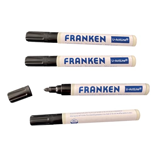 Franken Tafelschreiber U-Act Line, Whiteboard-Marker mit 3 mm Rundspitze, 4 Stück, Schwarz, für trocken abwischbare Tafeln, ZU1904 10 von Franken