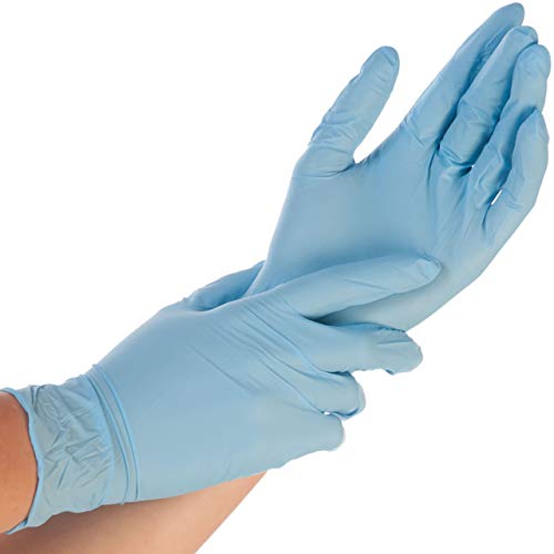 FRANZ MENSCH Hygostar Nitrilhandschuhe Safe Light | puderfrei, blau, 8/M, 24cm, 100 Stück, Einweghandschuhe, Einmalhandschuhe, in Gr. XS, S, M, L, XL & XXL verfügbar von FRANZ MENSCH