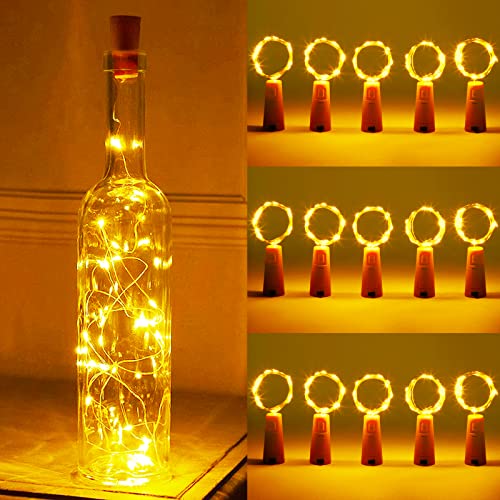 Frasheng 15 Stück Flaschenlicht Batterie,LED Flaschen-Licht,Korken Weinflasche Nacht Licht,2m 20LED Glas Korken Licht Kupferdraht Lichterkette für flasche für Party,Hochzeit Deko,Halloween,Weihnachten von Frasheng