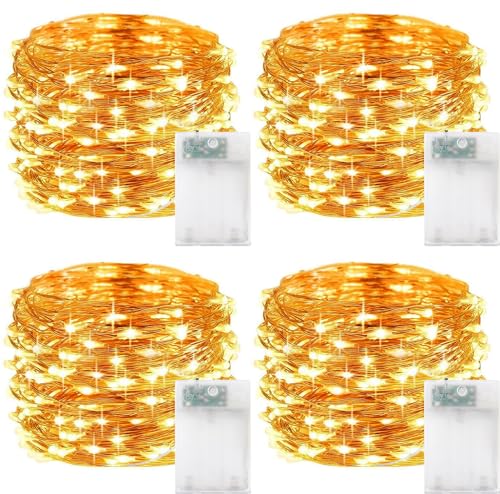 Frasheng 4 Stück LED Lichterkette Batterie,5 Meter 50LEDs Mini Lichterkette,Kupfer Drahtlichterkette,Lichterketten Weihnachten,DIY Lichterkette Draht für Innen und Außenbereich Weihnachtsbaum von Frasheng