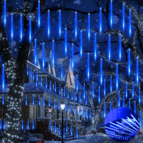 Frasheng Meteorschauer Regen Lichter,30cm 10 Röhren 240 LED Wasserdichte Eiszapfen Lichter,Meteorschauer Regen Lichterketten für Weihnachten,Außen,Garten,Party,Innen Außen Hochzeit,Blau von Frasheng