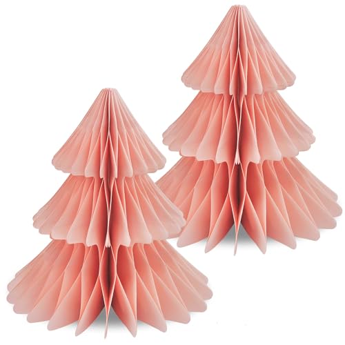 Frau WUNDERVoll® Papierbaum matt rosa Magnetverschluss 2er Set Ø19cm H20cm / Tannenbaum Weihnachtsbaum Weihnachten Dekoration Tischdeko Weihnachtsdeko Weihnachtsdekoration Fenster-Deko von Frau WunderVoll