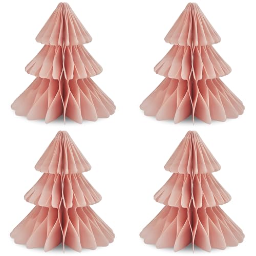 Frau WUNDERVoll® Papierbaum matt rosa Magnetverschluss 4er Set Ø13cm H14cm / Tannenbaum Weihnachtsbaum Weihnachten Dekoration Tischdeko Weihnachtsdeko Weihnachtsdekoration Fenster-Deko von Frau WunderVoll