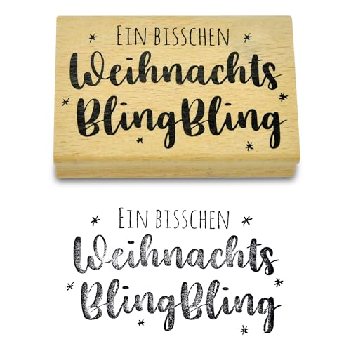 Frau WUNDERVoll® Stempel - EIN BISSCHEN Weihnachts BlingBling - aus Holz, Schrift-/ Motivgröße: 7x4,2cm / Weihnachten Adventskalender Motivstempel Handstempel Dekostempel Gummistempel Geschenke von Frau WunderVoll