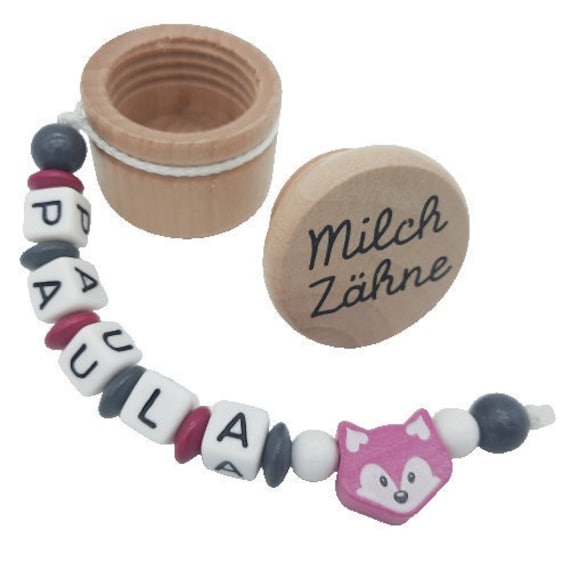 Personalisierte Zahndose Milchzahndose Mit Namen /Datum - Fuchs Pink Aufbewahrung Milchzähne Holz Geschenk Geburtstag Einschulung Mädchen von FrauElse