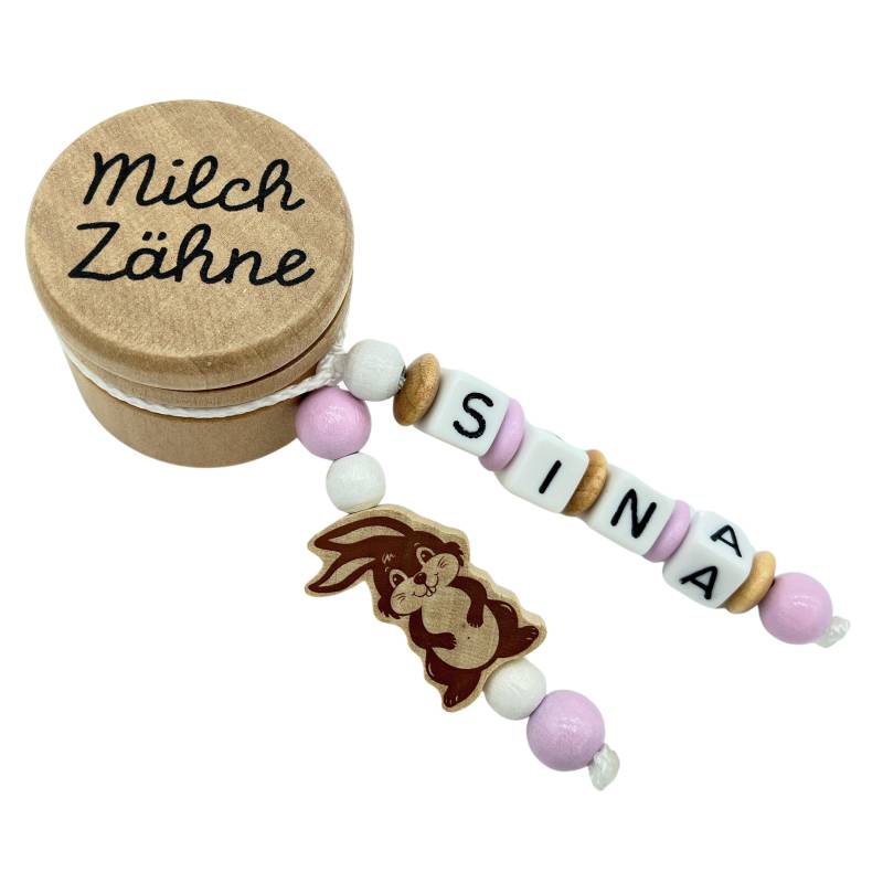 Personalisierte Zahndose Milchzahndose Mit Namen /Datum - Hase Rosa Aufbewahrung Milchzähne Holz Geschenk Geburtstag Einschulung Mädchen von FrauElse