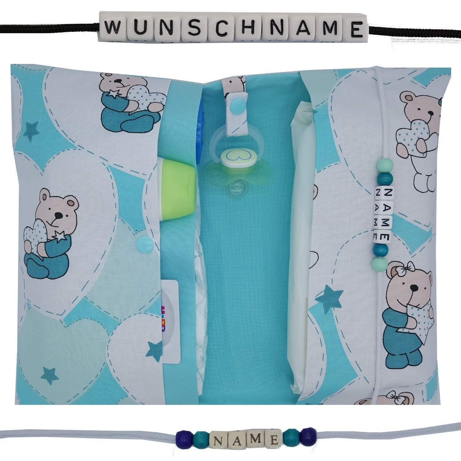 Windeltasche Mit Name Wickeltasche Zwillinge Mint Windeletui Baby Im Strampler Unterwegs Junge Mädchen Personalisiert Geschenk Geburt Taufe von FrauElse