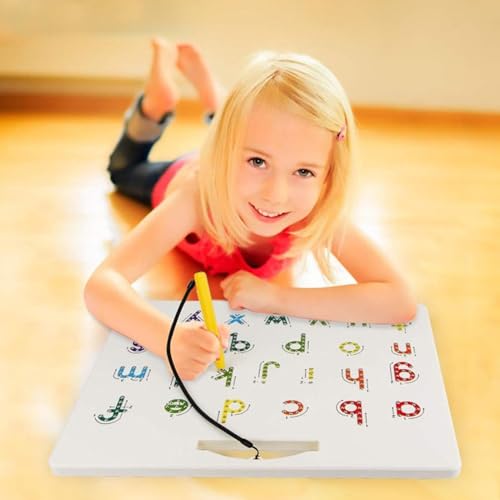 2-in-1 magnetisches Alphabet-Zeichenbrett, doppelseitiges Lern- und Schreibspielbrett, Zeichenbrett mit Magneten für Kleinkinder, Lernspielzeug mit Stiel zur Buchstabenerkennung von Fravsiu