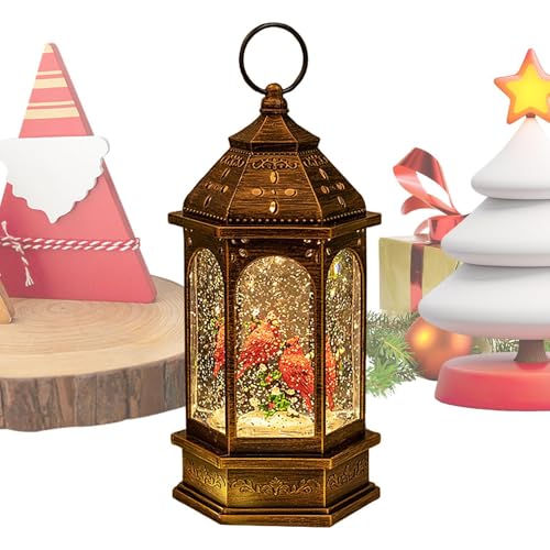 Christmas Lantern | Snow Globe with Swirling Glitter | Light-Up Christmas Decor for Desktop | Candle Light Shine for Christmas & Thanksgiving Home Decorations | Festive Holiday Snow Globe von Fravsiu