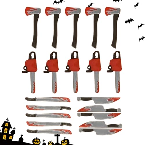 Fravsiu Halloween-Essenspieße, Halloween-Cocktailspieße, Halloween-Zahnstocher, Kettensägext-Kuchenaufsätze, Horror-Cupcake-Picks mit blutigen Messern, Halloween-Cupcake-Picks für Lebensmitteldekorati von Fravsiu