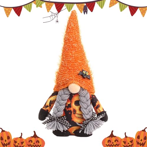 Halloween-Set | Halloween-Dekorationen | Halloween-Zwerge aus Holz | Festliche und skurrile stehende Zwergenfiguren in klassischem Schwarz und Orange, perfekt für Schreibtisch, Tisch u von Fravsiu