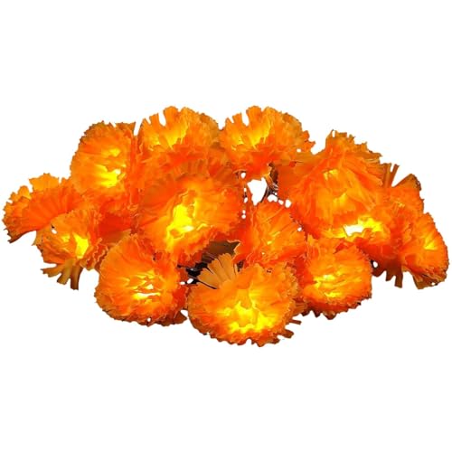 Marigold Garland String Lights, Battery Operated Marigold Garland String Lights | LED Flower String Lights for Diwali Decorations | Festive Marigold Lights for Home, Halloween, and Deepavali Decor von Fravsiu