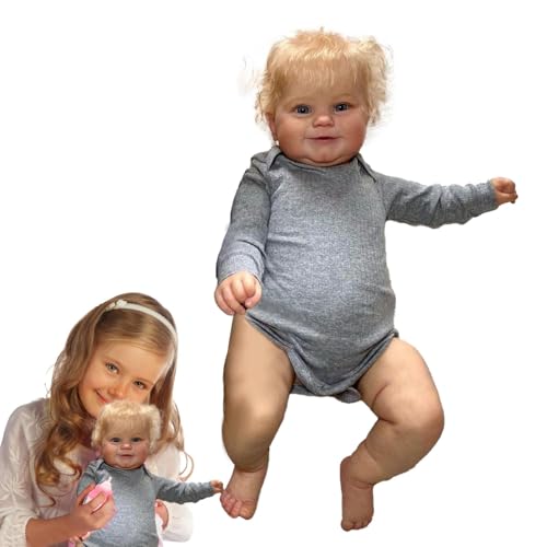 Reborn Doll Toddler, 20 Zoll Reborn Puppe mit Curly Blond Hair | Realistic Soft Silicone Handmade Poseable Toddler Doll | Ideal for Kids Age 3+ | Cherished Reborn Baby Toy von Fravsiu