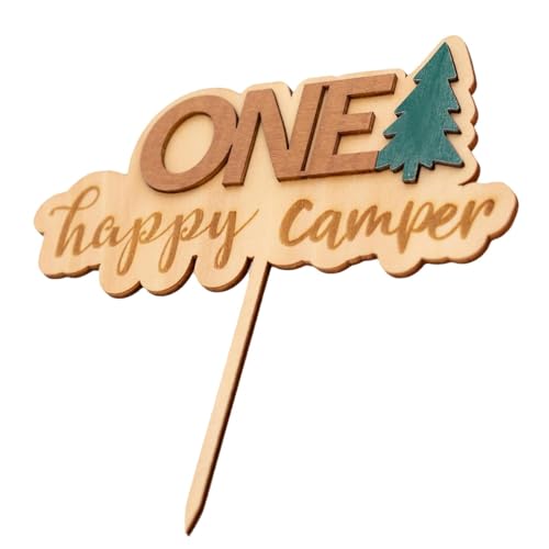 Wood Cake Topper - Camping Wooden Cake Decorations, Perfect Wood Cupcake Toppers For Camp Birthday Parties And Outdoor Themed Celebrations Under The Stars Camping Themed Wooden Cake Topper - Rustic W von Fravsiu