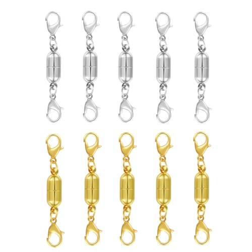 Magnet Karabinerverschluss, 10 Stück Magnetische Schmuck Verschlüsse Schmuck Magnetverschluss für Halsketten, Kettenverlängerungen, Schmuckzubehör (Silber und Gold) von Frdelma