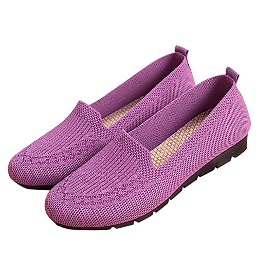 Frdun Damen-Halbschuhe aus Strickstoff, flache Schuhe, weich, dehnbar, bequem, atmungsaktiv, flache Schuhe, lassen Sie Retro, stilvoll und elegant aussehen von Frdun