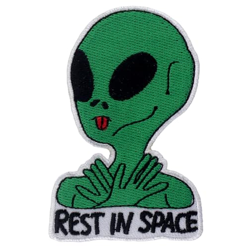 Aufnäher Alien grün Zunge Spruch Rest in Space Patch von Freak Scene