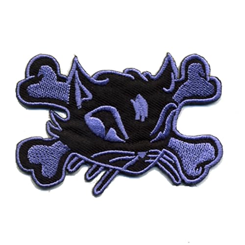 Aufnäher - Katzenkopf mit Knochen - schwarz-flieder - Patch von Freak Scene