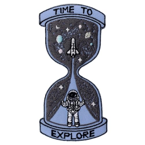 Aufnäher Sanduhr Raumfahrt Astronaut Spruch Time to explore Patch von Freak Scene