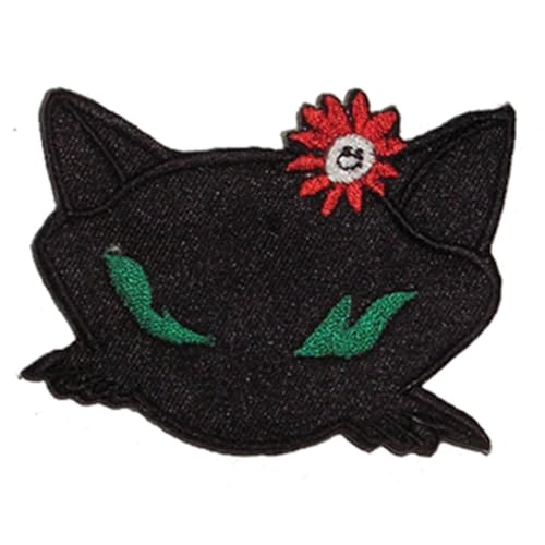 Aufnäher - Schwarze Katze - schwarz-grün mit Blume - Patch von Freak Scene