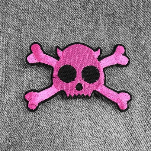 Aufnäher - Totenkopf Teufel - pink-schwarz - Patch von Freak Scene