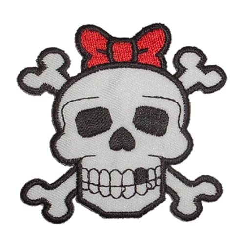 Aufnäher - Totenkopf mit Knochen und roter Schleife - Patch von Freak Scene