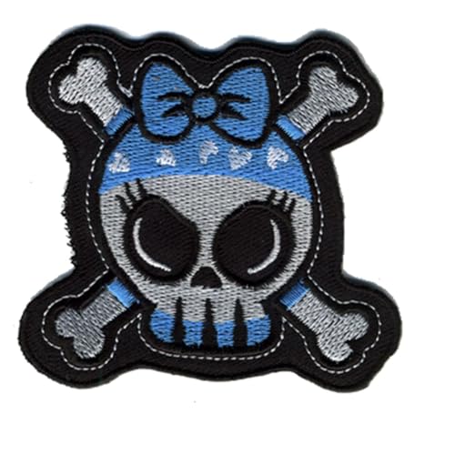 Aufnäher - Totenkopf mit Knochen - weiß-blau - Patch von Freak Scene