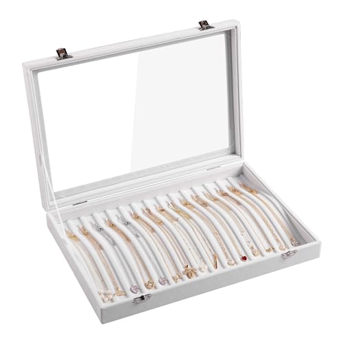 Frebeauty 15 Haken Halskette Tablett Samt Hals Organizer mit klarem Deckel abschließbare Halskette Halter Box Schmuck Organizer für Anhänger Ketten Halskette Jeweley Tablett für Frauen Mädch (weiß). von Frebeauty