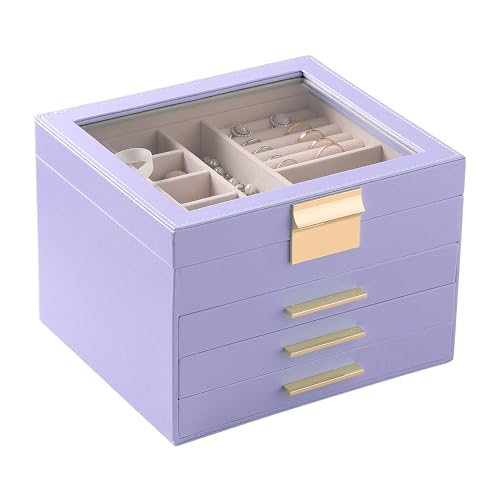 Frebeauty Schmuckschatulle mit transparentem Deckel, 4 Ebenen, Schmuck-Organizer, groß, multifunktional, Schmuck-Aufbewahrungsbox mit 3 Schubladen, Schmuckvitrine, Armbänder für Damen und Mädchen von Frebeauty