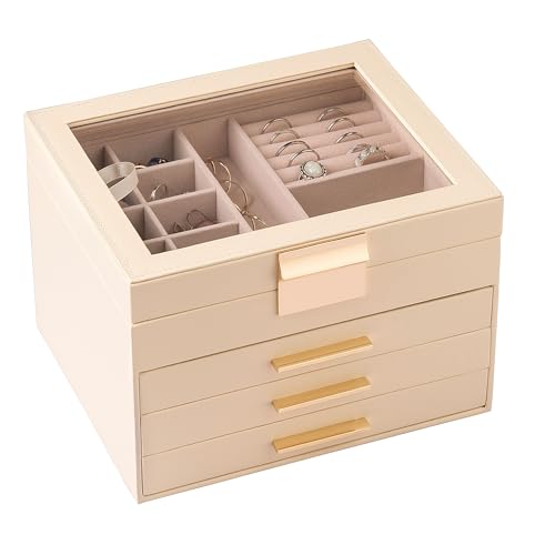 Frebeauty Schmuckschatulle mit transparentem Deckel, 4 Ebenen, Schmuck-Organizer, groß, multifunktional, Schmuck-Aufbewahrungsbox mit 3 Schubladen, Schmuckvitrine für Ringe, Ohrringe, Halsketten, von Frebeauty