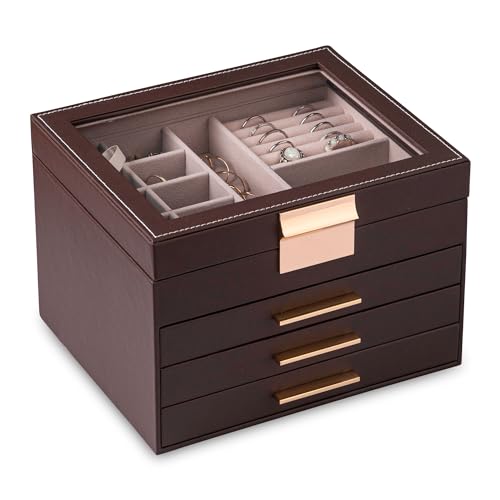 Frebeauty Schmuckschatulle mit transparentem Deckel, 4 Ebenen, Schmuck-Organizer, groß, multifunktional, Schmuck-Aufbewahrungsbox mit 3 Schubladen, Schmuckvitrine für Ringe, Ohrringe, Halsketten, von Frebeauty