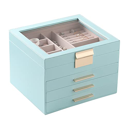 Frebeauty Schmuckschatulle mit transparentem Deckel, 4 Ebenen, Schmuck-Organizer, groß, multifunktional, Schmuck-Aufbewahrungsbox mit 3 Schubladen, Schmuckvitrine für Ringe, Ohrringe, Halsketten, von Frebeauty