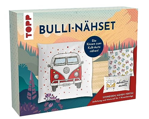 Nähset Kissenbezüge - VW T1 Bulli. Die Kissen zum Kult-Auto zum Selber-Nähen inkl. Material und Anleitung. 3 Kissenbezüge ca. 2x 40 x 40 cm + 40 x 20 cm von TOPP