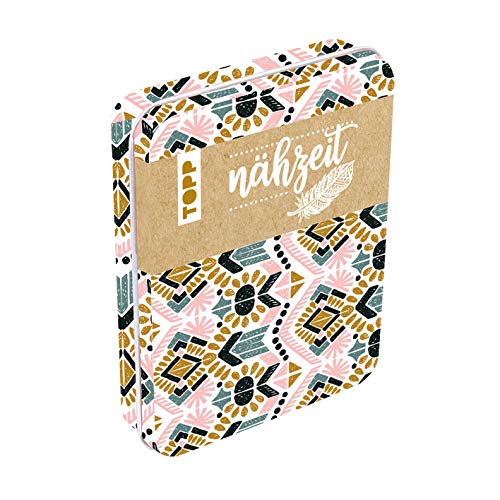 Nähzeit Reise-Nähset mit Metalldose Weiß/Rosa/Beige: Metalldose (ca. 12,5 x 9,5 cm) mit Schere, Maßband, Nahtauftrenner, Nähgarn, Nadeln, Einfädelhilfe und Sicherheitsnadeln von Frech