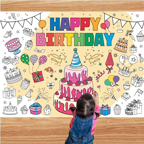 Fredral 2 Stück Happy Birthday Prinzessin Poster zum Ausmalen 110 x 80 cm Ausmalposter Geburtstag Poster Papier Tischdecke zum Bemalen Bemalbare Tischdecke für Kinder Party Deko von Fredral