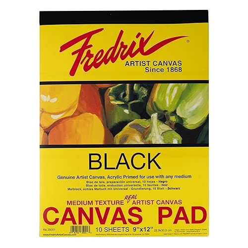 Fredrix Kreative Serie Leinwand Pad, Canvas, Schwarz Leinen, 9 x 12 Inches, 10 von Fredrix