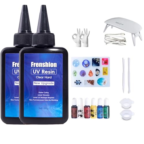 UV Lampe+200g Upgrade Formel Niedrige Viskosität Hartes UV Harz+ Pigment+Form+ Werkzeug+Handschuh für Schmuck Ohrringe Halskette Herstellung, Casting und Beschichtung DIY Handwerk von Frenshion