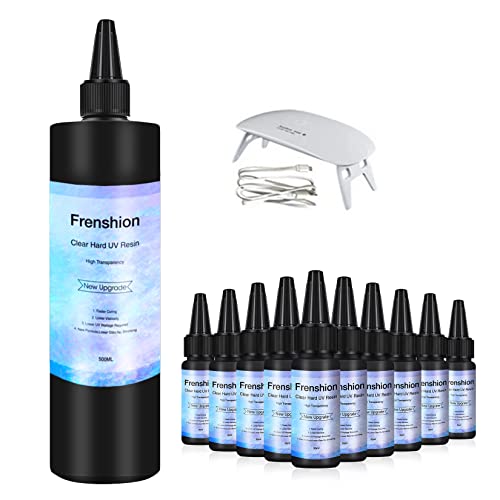 Lampe enthalten-500G UV-Harz + 10 Stück 30ML Upgrade I Minute Quick Cure! Harter Typ Kristallklares Epoxidharz, Solar Cure Sonnenlichtaktivierter Harz Klarer Klebstoff von Frenshion