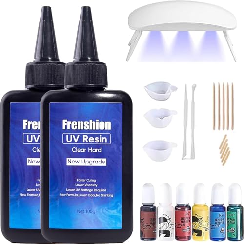 UV Harz Mini Lampe, Upgrade Formel 200g Niedrige Viskosität Harte UV Harz+Farbe Pigment+Tool für die Schmuckherstellung, DIY Handwerk von Frenshion