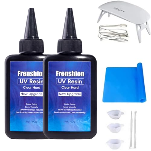 Frenshion UV Lampe+200g Upgrade Formel Niedrige Viskosität Harte UV Harz+ Matte, UV Harz Starter Kit für Schmuck Ohrringe Halskette Armband Herstellung, Casting und Beschichtung DIY Handwerk von Frenshion